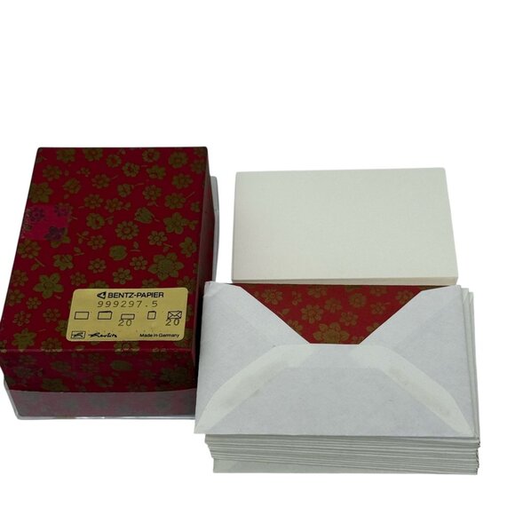 Vintage Bentz Stationery 19 Mini Cards and Red Print Lined Envelopes Germany - Picture 1 of 10